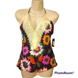 ✨ NWT Sea angel floral and lace swimsuit top with halter tie